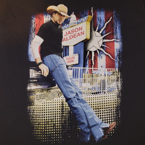 Jason Aldean 2008 Tour T-Shirt Men's Size Small Black Double Sided Country Music - Picture 4 of 7